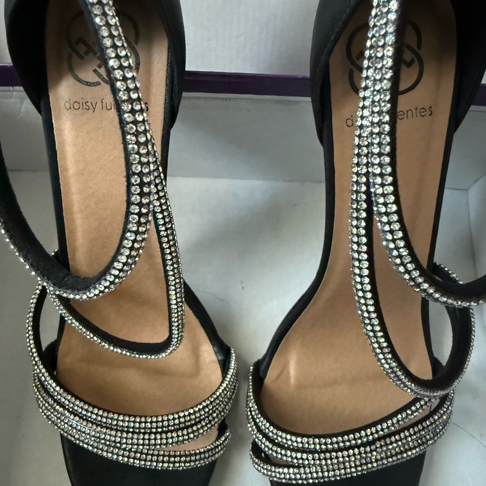 Daisy Fuentes Black and Silver Rhinestone Heels